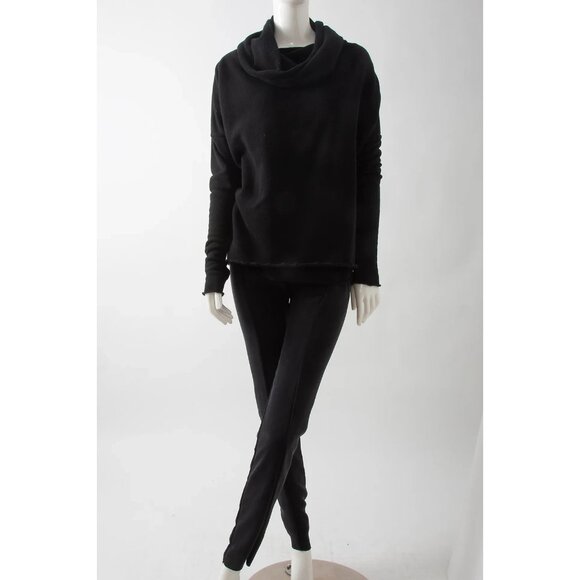 Robin Lane Wool Blend Cowl-Neck Raw Edge Contemporary Sweater Black size Medium - Picture 2 of 12